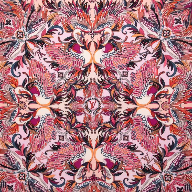 Pre Owned Louis Vuitton Multicolour Pink Angels Printed Silk Scarf