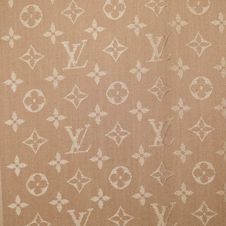 Pre Owned Louis Vuitton Cappuccino Logo Monogram Wool and Silk Shawl