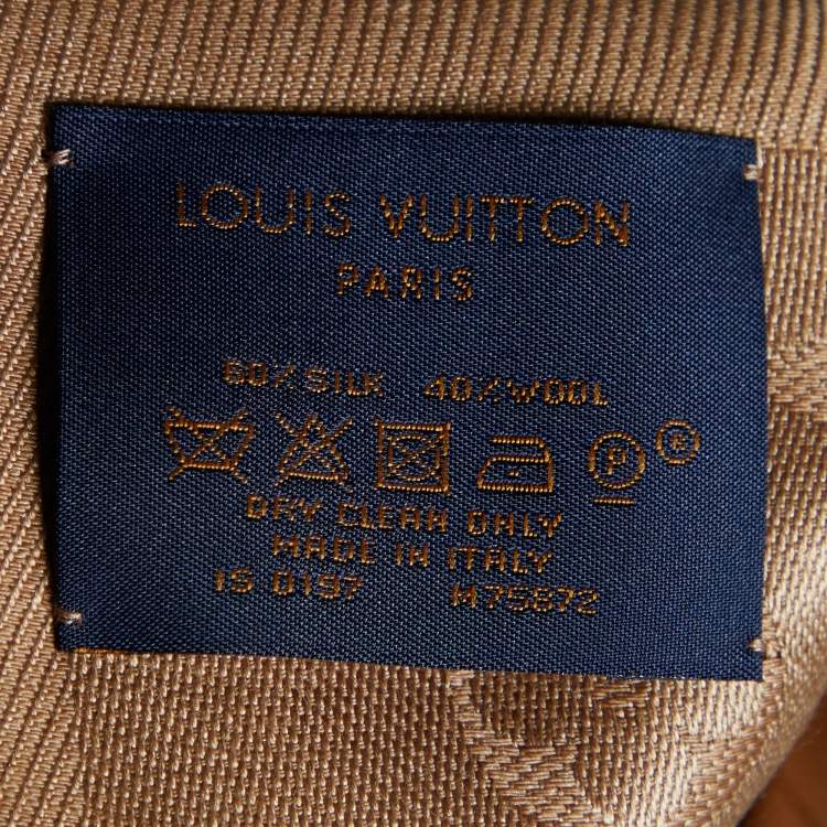 Pre Owned Louis Vuitton Cappuccino Logo Monogram Wool and Silk Shawl