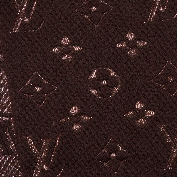 Pre Owned Louis Vuitton Brown Wool & Silk Logomania Shine Scarf