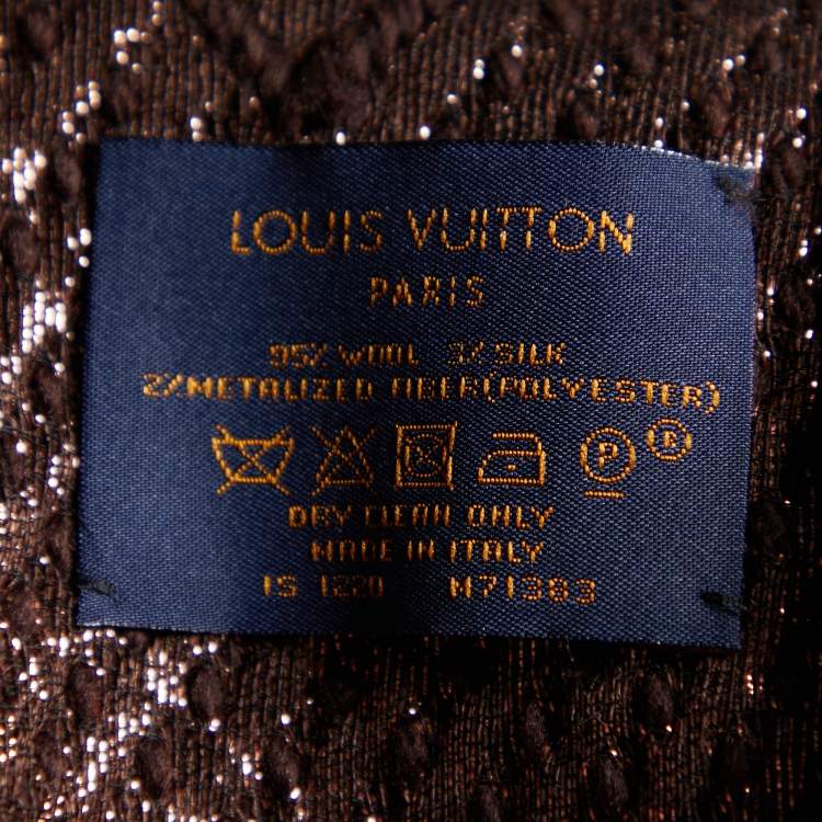 Pre Owned Louis Vuitton Brown Wool & Silk Logomania Shine Scarf