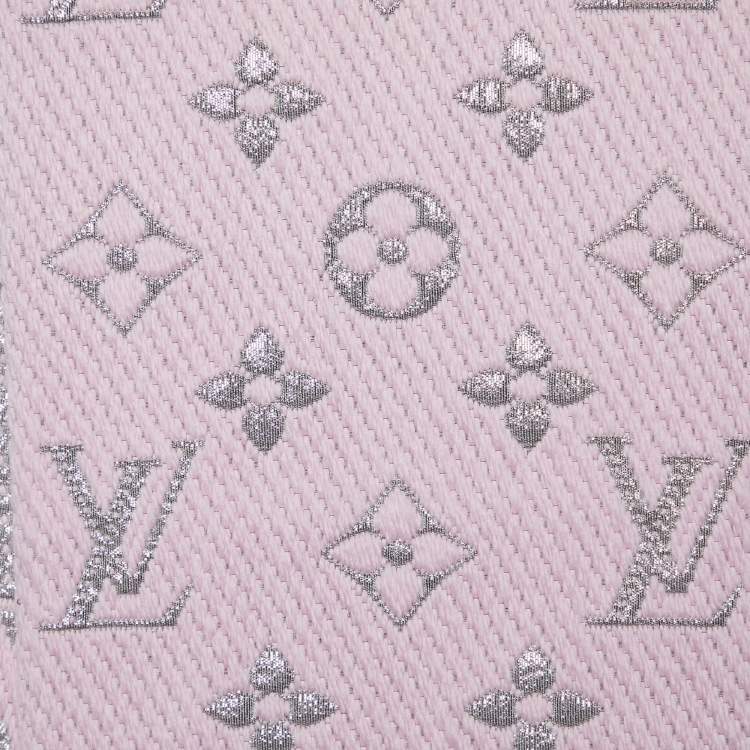 Pre Owned Louis Vuitton Pink Wool & Silk Logomania Shine Scarf