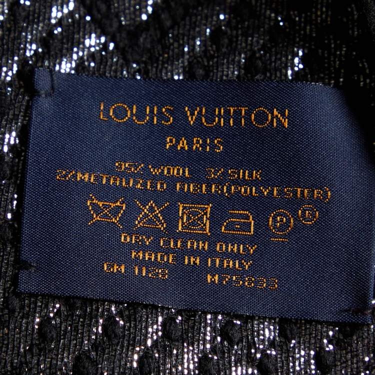 Pre Owned Louis Vuitton Black Wool & Silk Logomania Shine Scarf