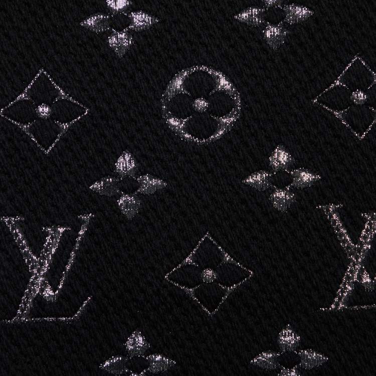 Pre Owned Louis Vuitton Black Wool & Silk Logomania Shine Scarf