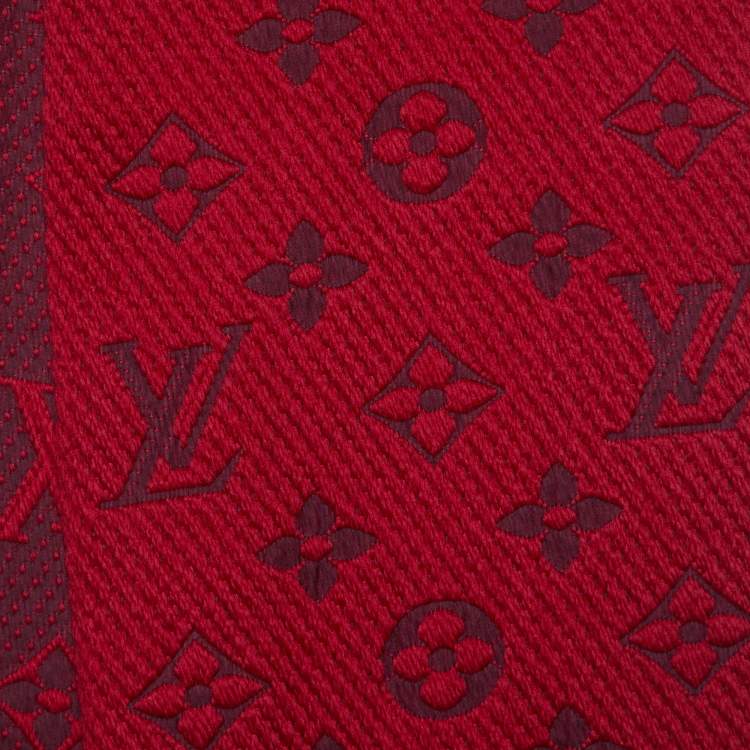Pre Owned Louis Vuitton Red Wool & Silk Logomania Scarf