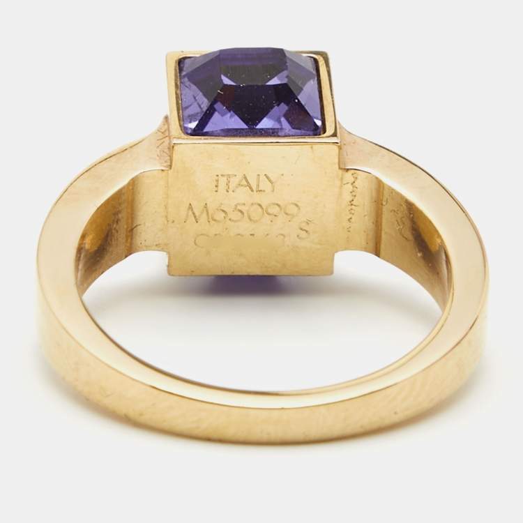 Pre Owned Louis Vuitton Gamble Crystals Gold Tone Ring Size 50