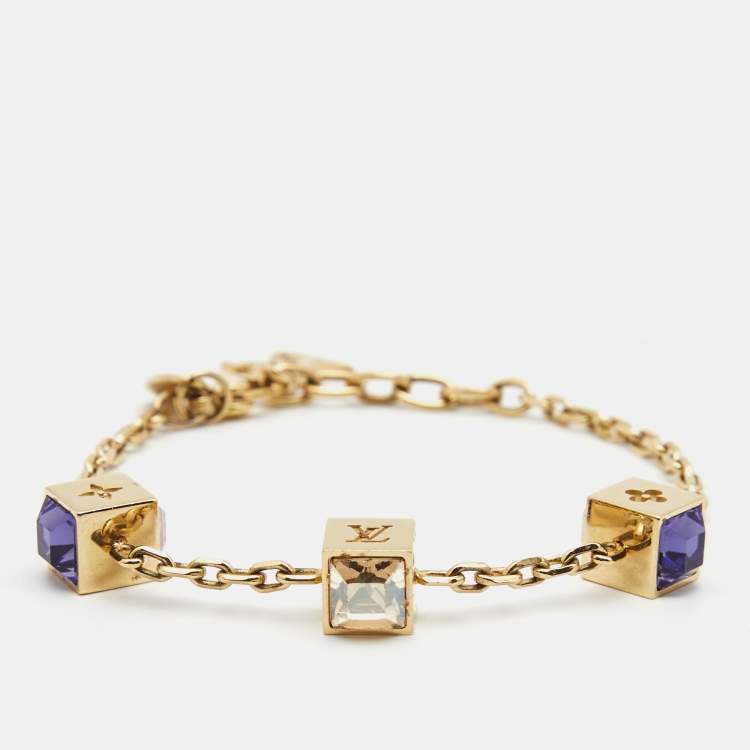Pre Owned Louis Vuitton Gamble Crystal Gold Tone Bracelet