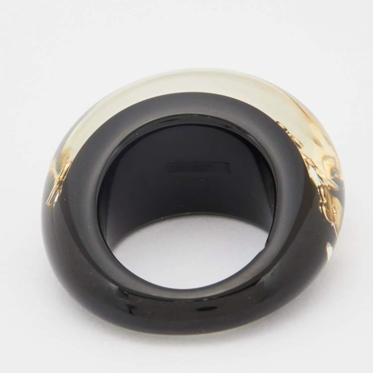 مملوكة مسبقًا Louis Vuitton Black Resin Gold Tone Monogram Inclusion Ring Size 56