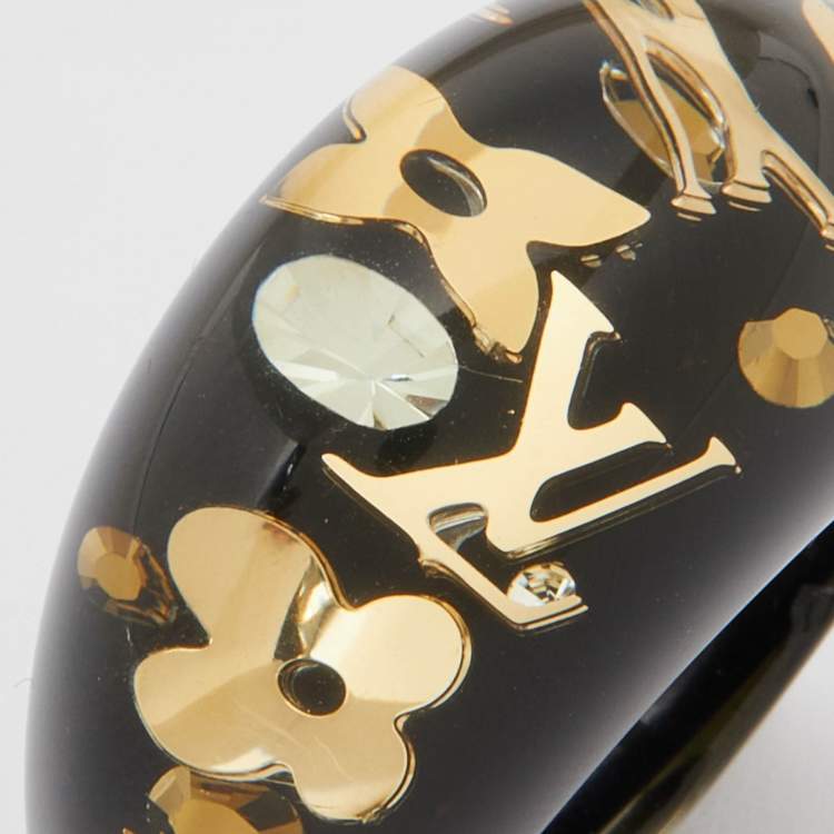 مملوكة مسبقًا Louis Vuitton Black Resin Gold Tone Monogram Inclusion Ring Size 56