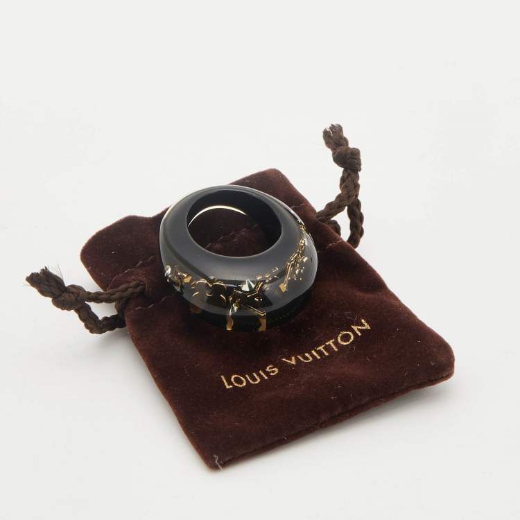 مملوكة مسبقًا Louis Vuitton Black Resin Gold Tone Monogram Inclusion Ring Size 56