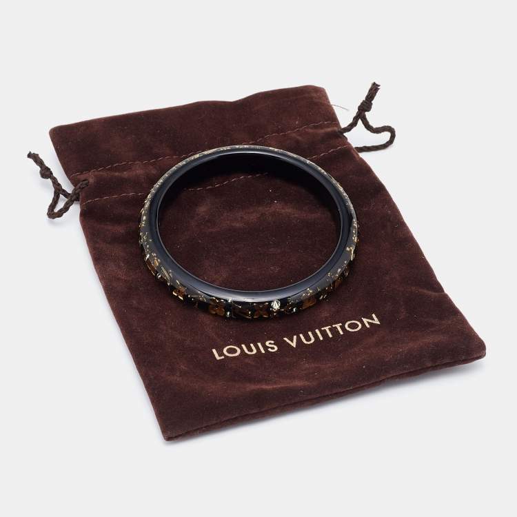 Pre Owned Louis Vuitton Black Resin Gold Tone Monogram Inclusion Bangle Bracelet