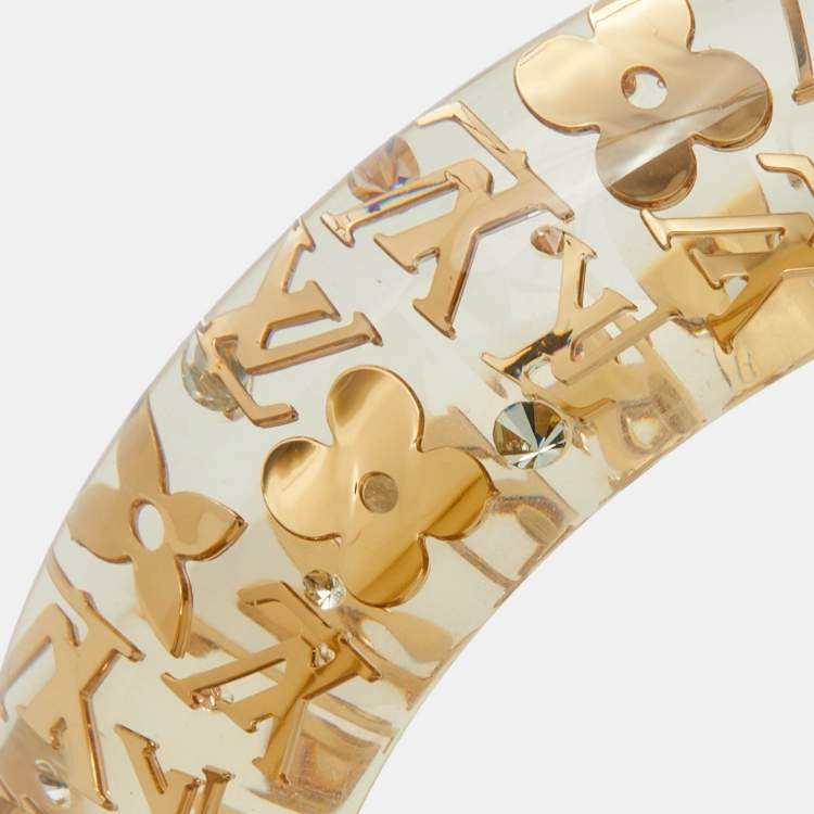 مملوكة مسبقًا Louis Vuitton Clear Resin Gold Tone Monogram Wide Inclusion Bangle Bracelet