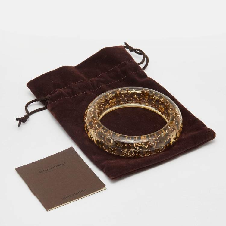 مملوكة مسبقًا Louis Vuitton Clear Resin Gold Tone Monogram Wide Inclusion Bangle Bracelet