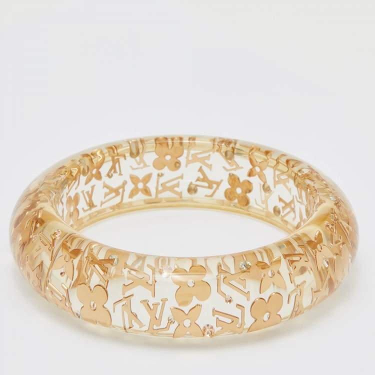 مملوكة مسبقًا Louis Vuitton Clear Resin Gold Tone Monogram Wide Inclusion Bangle Bracelet