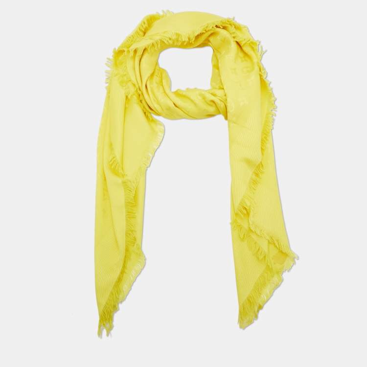 Pre Owned Louis Vuitton Yellow Logo Monogram Wool & Silk Scarf