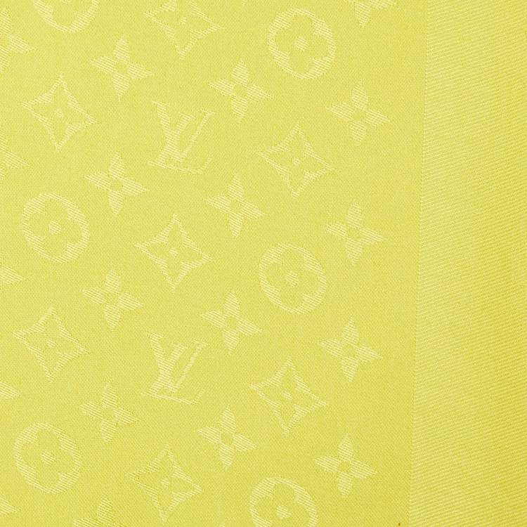 Pre Owned Louis Vuitton Yellow Logo Monogram Wool & Silk Scarf