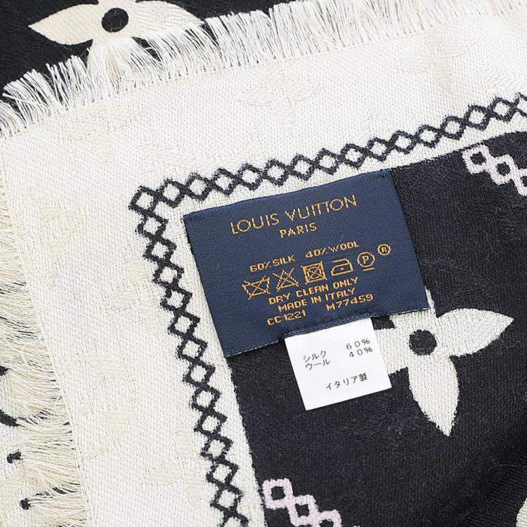 Pre Owned Louis Vuitton White/Black Silk and Wool Scarf