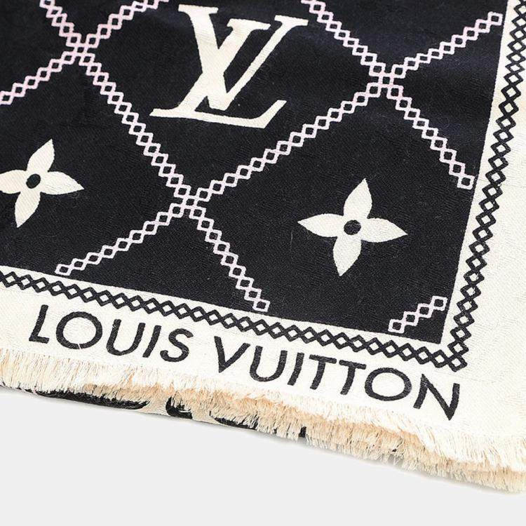 Pre Owned Louis Vuitton White/Black Silk and Wool Scarf