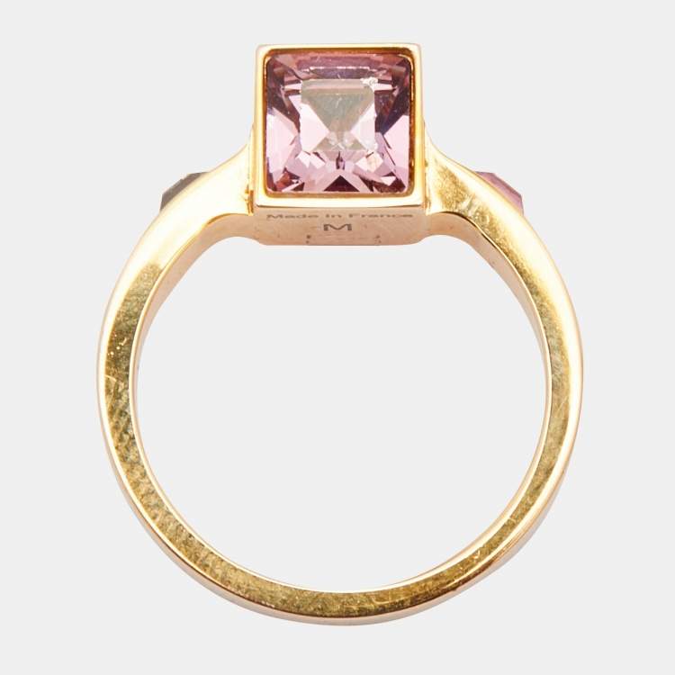 Pre Owned Louis Vuitton Gamble Crystal Gold Tone Ring Size EU 53