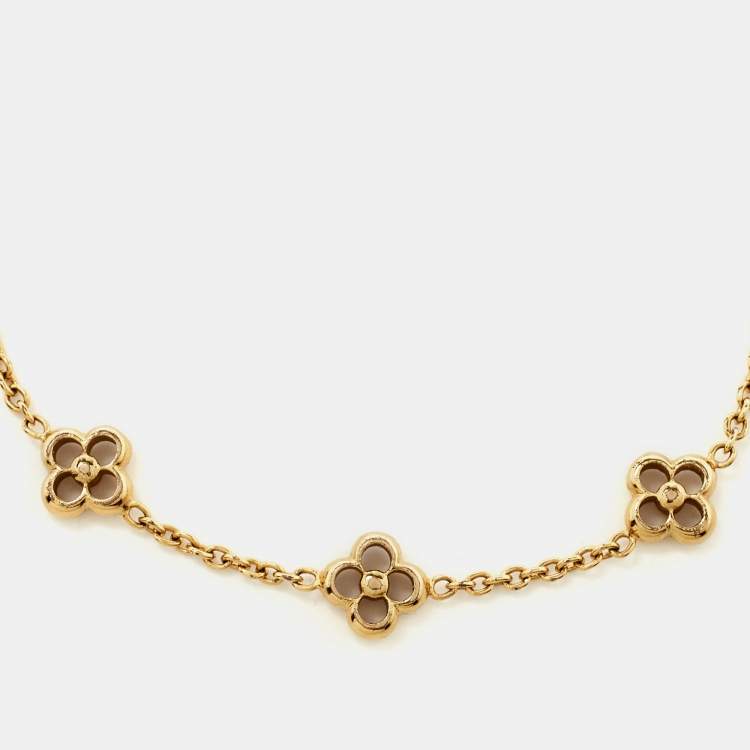 Pre Owned Louis Vuitton Flower Gold Tone Station Bracelet