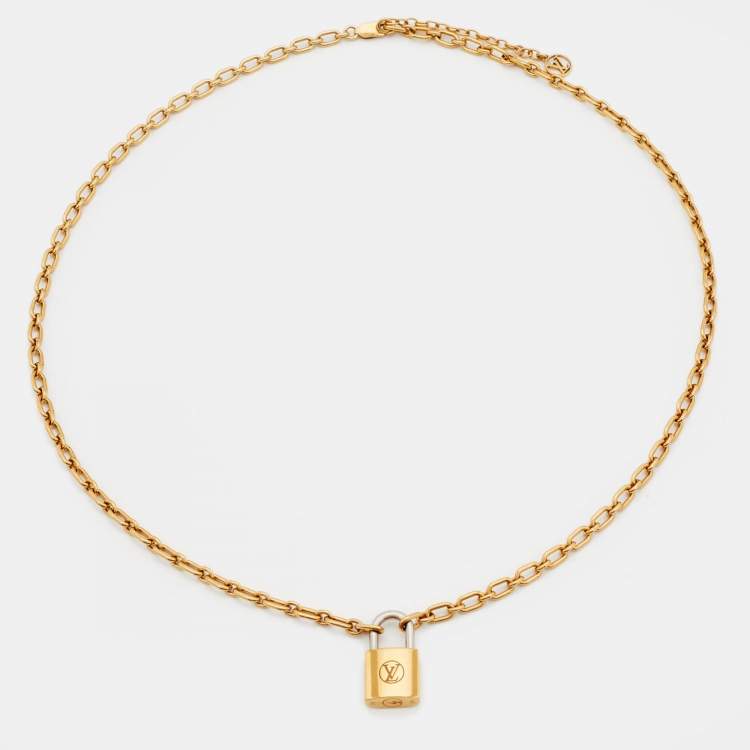 Louis Vuitton Gold Tone Padlock Pendant Necklace Louis Vuitton