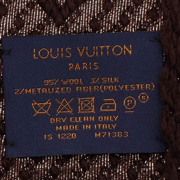 Pre Owned Louis Vuitton Brown Wool & Silk Logomania Shine Scarf