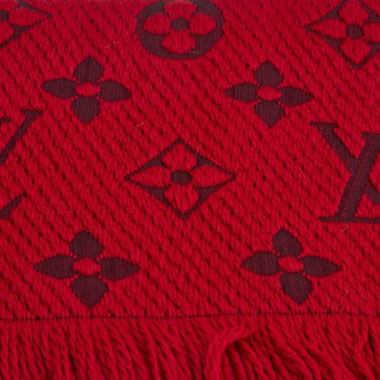 Pre Owned Louis Vuitton Red Wool & Silk Logomania Scarf