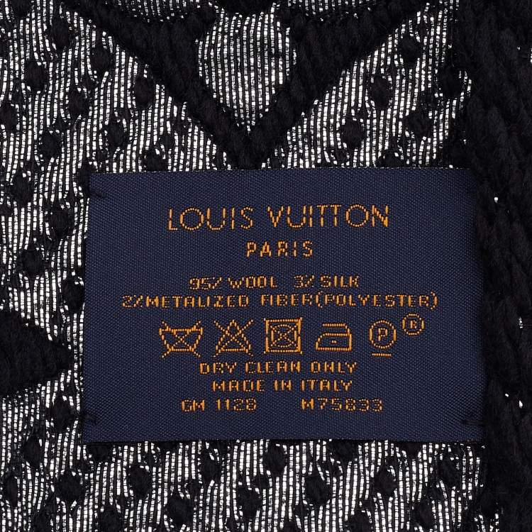 Pre Owned Louis Vuitton Black Wool & Silk Logomania Shine Scarf