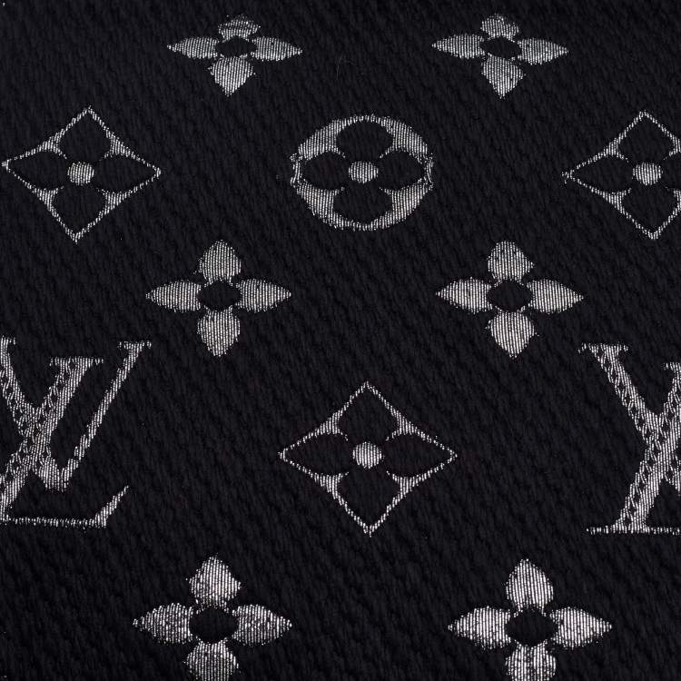 Pre Owned Louis Vuitton Black Wool & Silk Logomania Shine Scarf