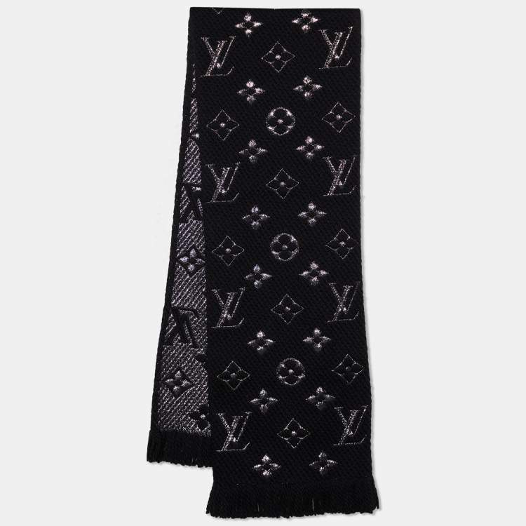 LOUIS VUITTON Wool Silk Logomania Shine Scarf Black 1287755