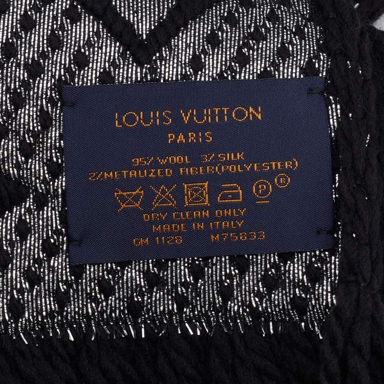 Pre Owned Louis Vuitton Black Wool & Silk Logomania Shine Scarf
