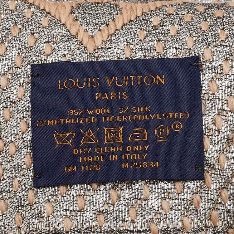Pre Owned Louis Vuitton Beige Wool & Silk Logomania Shine Scarf