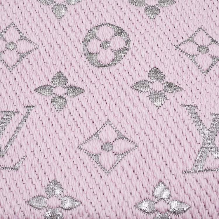 Pre Owned Louis Vuitton Pink Wool & Silk Logomania Shine Scarf