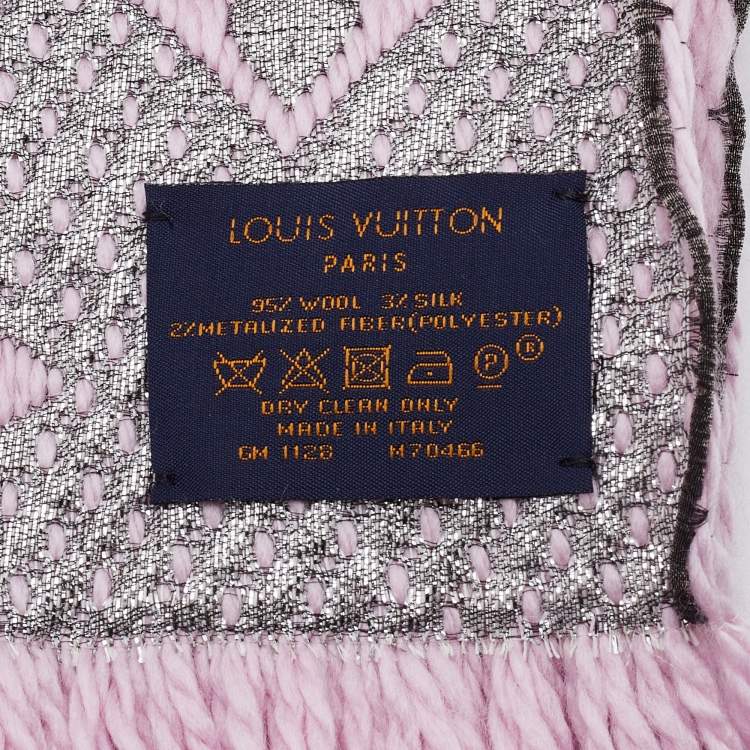 Pre Owned Louis Vuitton Pink Wool & Silk Logomania Shine Scarf