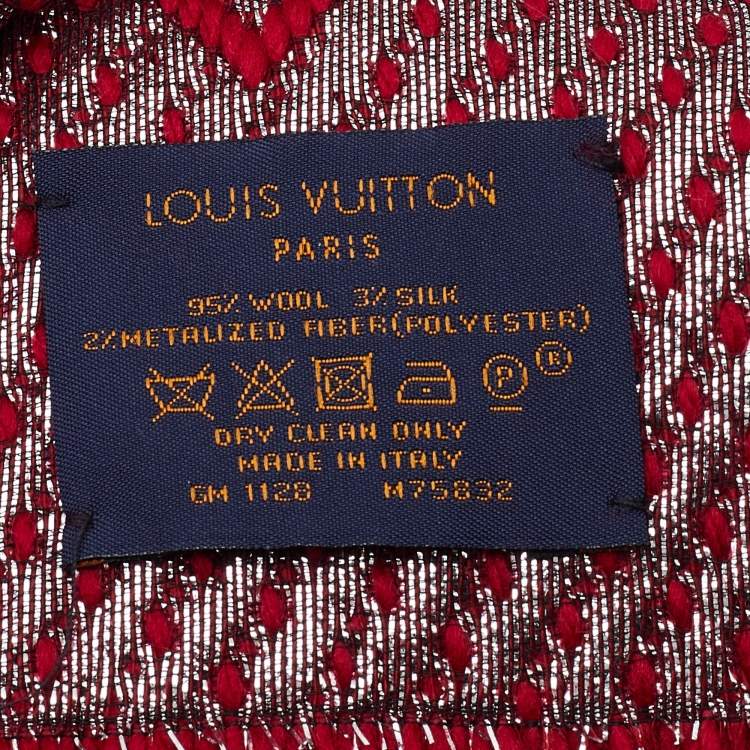 Pre Owned Louis Vuitton Red Wool & Silk Logomania Shine Scarf