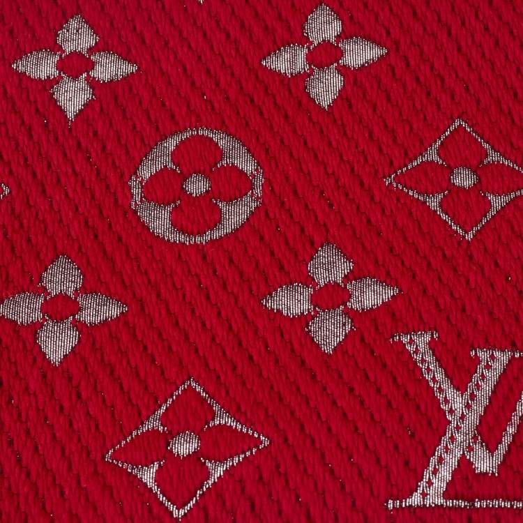 Pre Owned Louis Vuitton Red Wool & Silk Logomania Shine Scarf