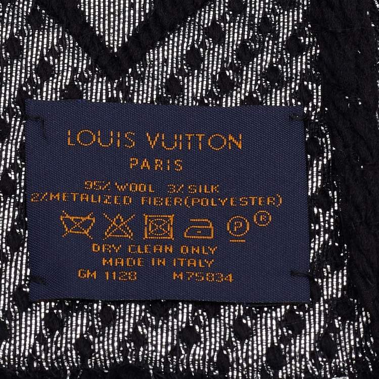 Pre Owned Louis Vuitton Black Wool & Silk Logomania Shine Scarf