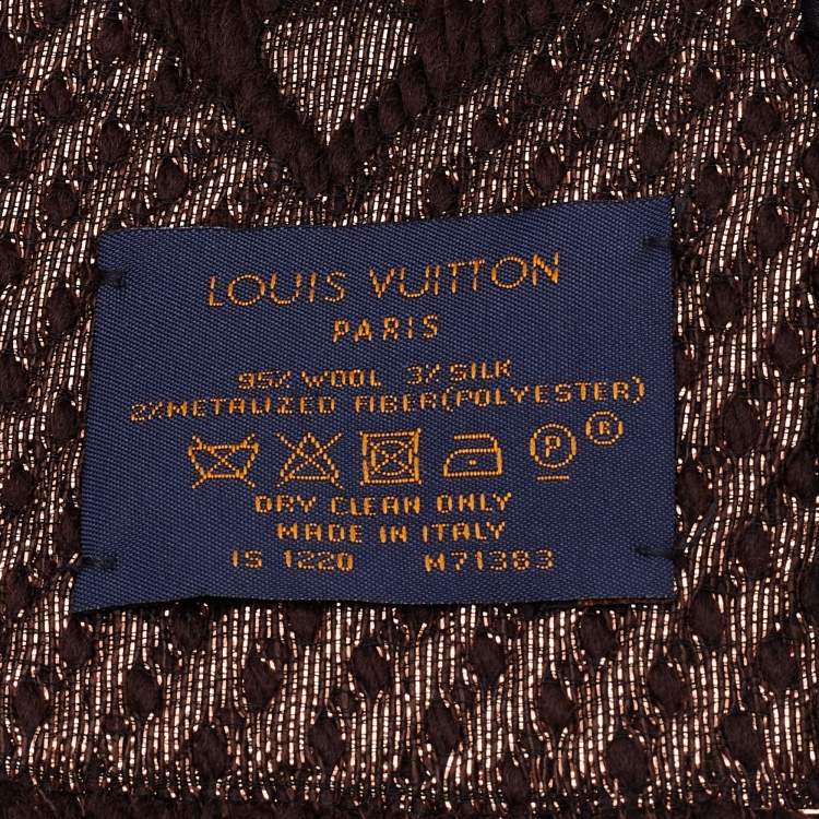 Pre Owned Louis Vuitton Brown Wool & Silk Logomania Shine Scarf