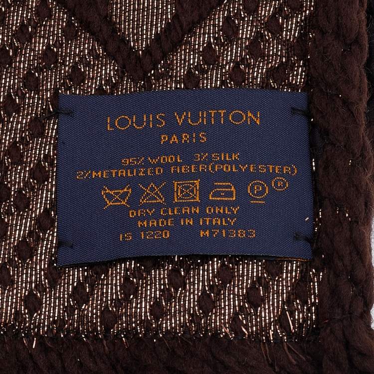 Pre Owned Louis Vuitton Brown Wool & Silk Logomania Shine Scarf