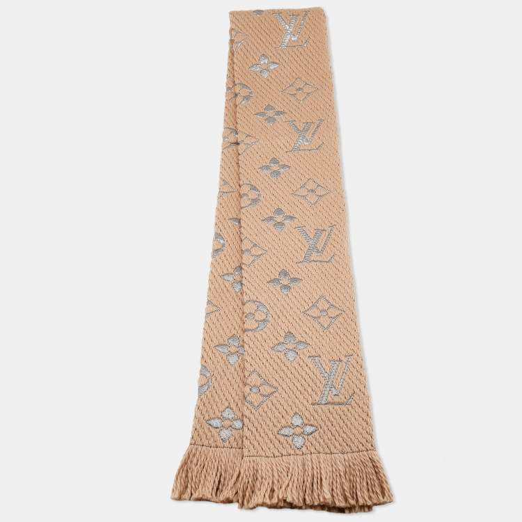 LV scarf logomania brown w/ gold  Lv scarf, Louis vuitton scarf, Branded  scarves