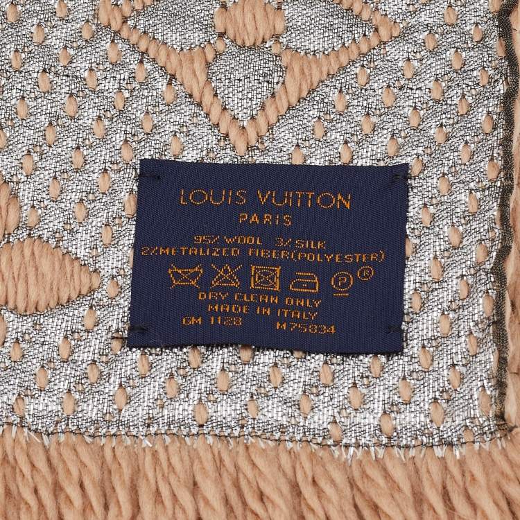 Pre Owned Louis Vuitton Beige Wool & Silk Logomania Shine Scarf