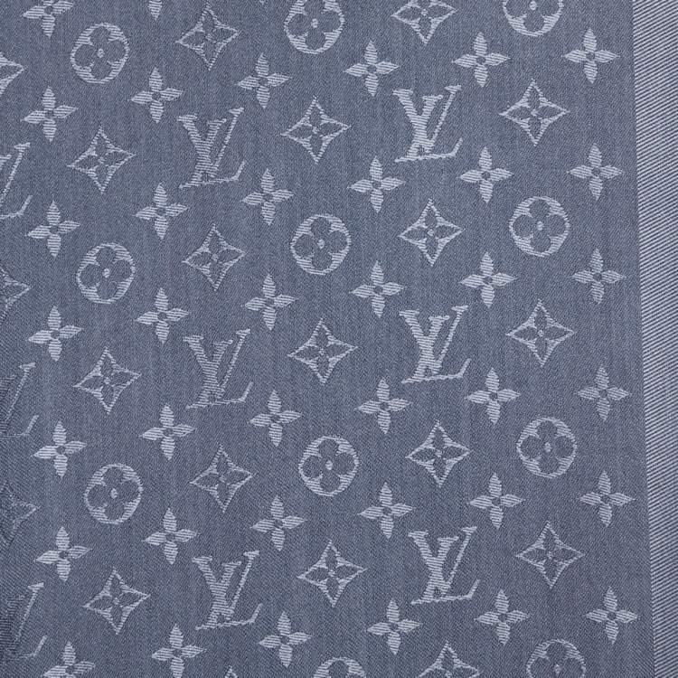 Pre Owned Louis Vuitton Dark Grey Monogram Silk & Wool Classique Shawl