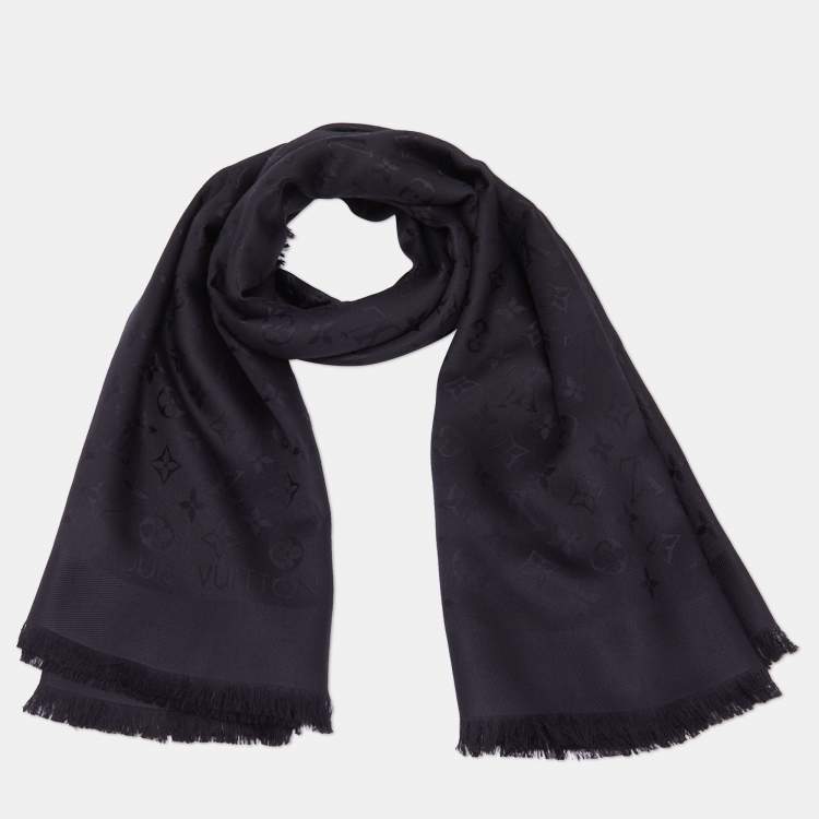 Pre Owned Louis Vuitton Black Silk & Wool Classique Monogram Shawl