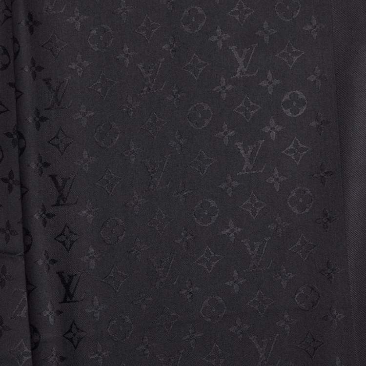 Pre Owned Louis Vuitton Black Silk & Wool Classique Monogram Shawl