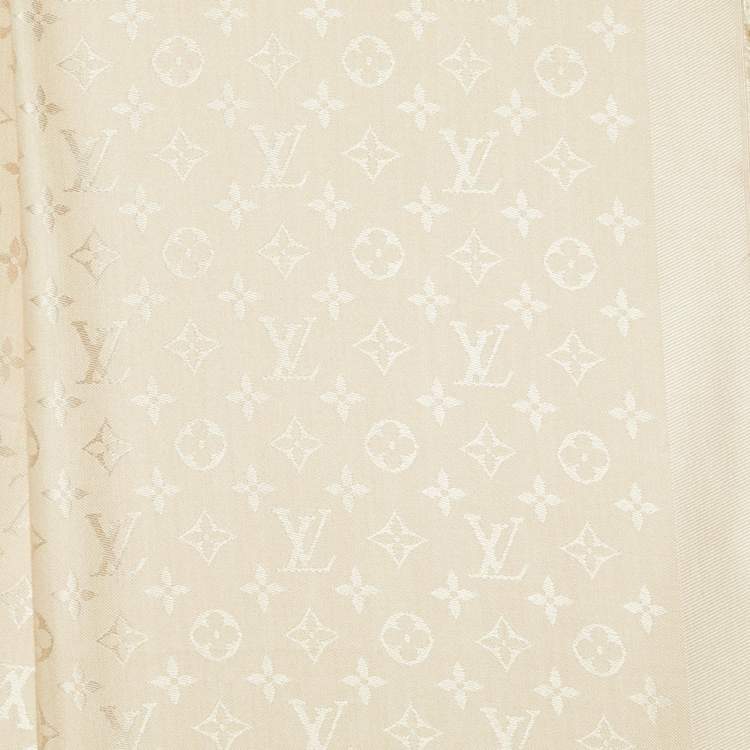 Pre Owned Louis Vuitton Ecru Monogram Silk & Wool Classique Shawl