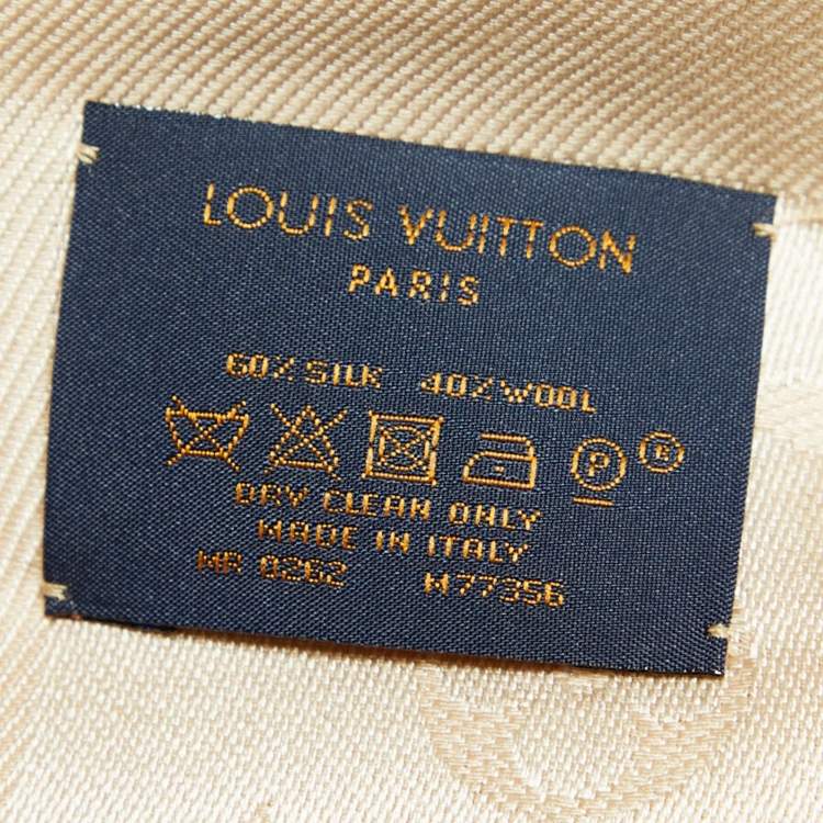 Pre Owned Louis Vuitton Ecru Monogram Silk & Wool Classique Shawl