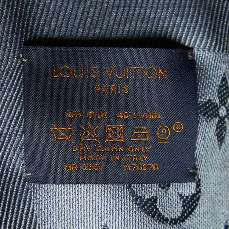 Pre Owned Louis Vuitton Dark Grey Monogram Silk & Wool Classique Shawl