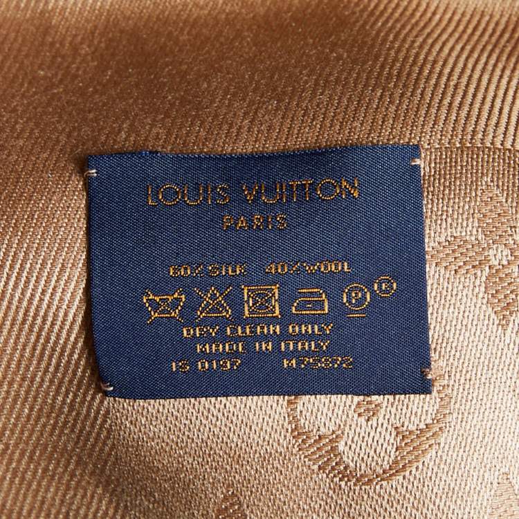 Pre Owned Louis Vuitton Cappucino Brown Monogram Silk & Wool Classique Shawl