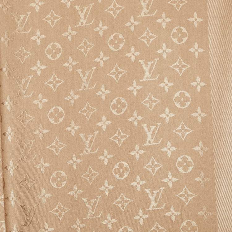 Pre Owned Louis Vuitton Cappucino Brown Monogram Silk & Wool Classique Shawl
