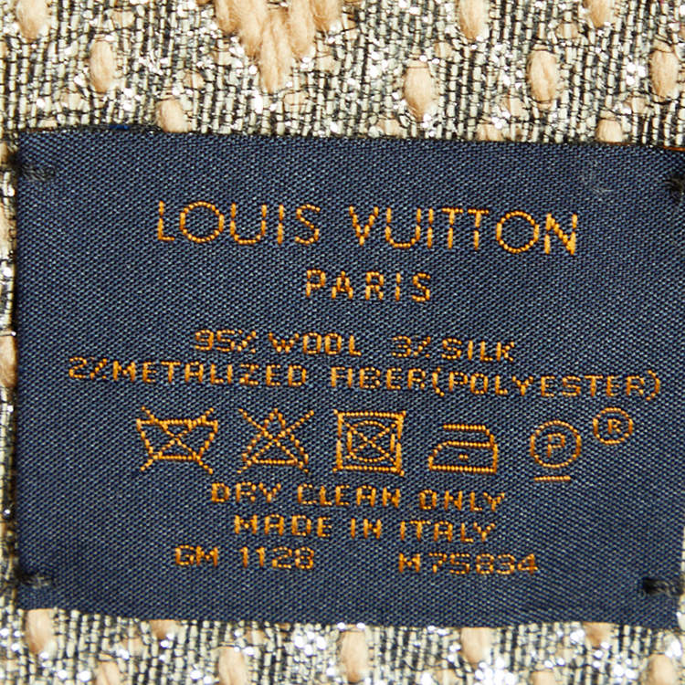 Pre Owned Louis Vuitton Beige Wool & Silk Logomania Shine Scarf
